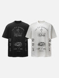 DAXUEN Distressed oversized crew-neck t-shirt with graphic prints