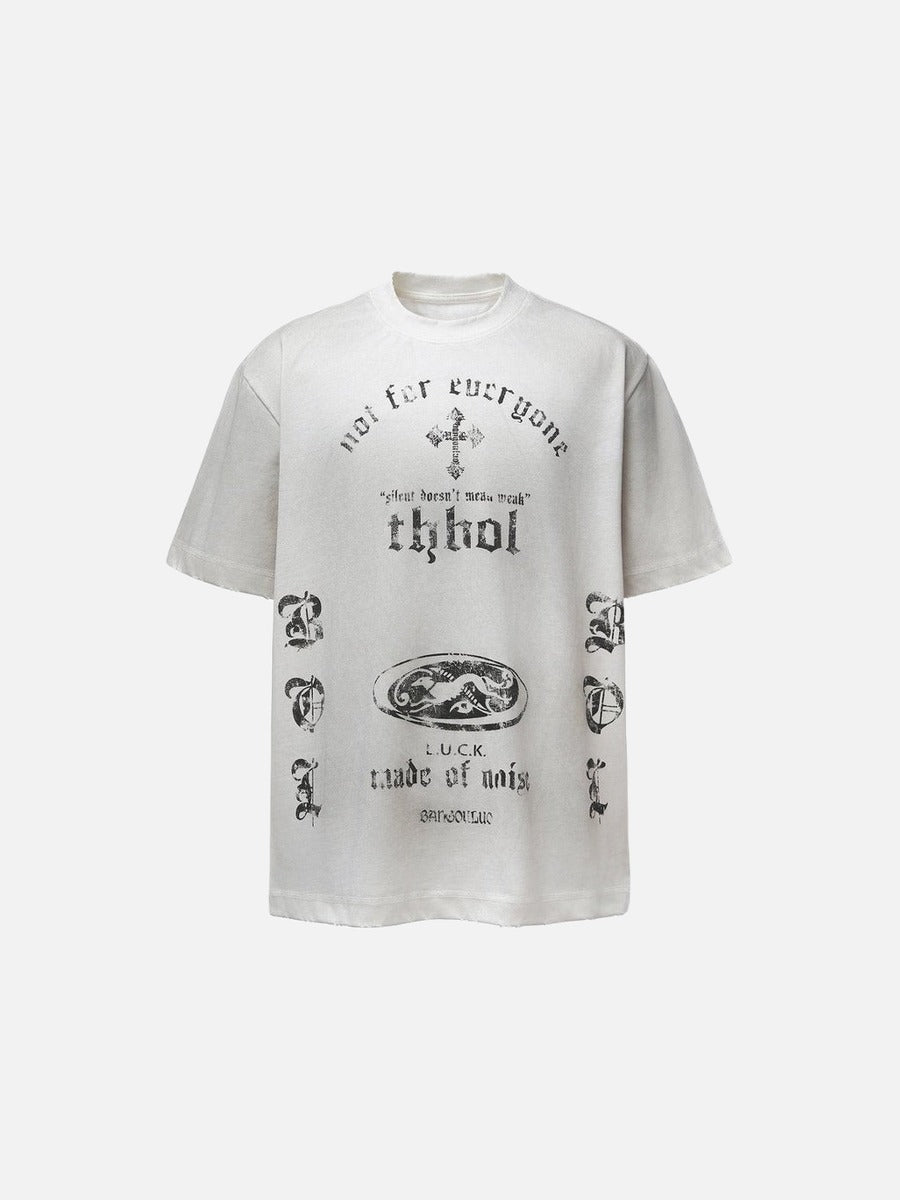DAXUEN Distressed oversized crew-neck t-shirt with graphic prints