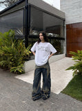 DAXUEN Short-sleeve crew neck t-shirt with text print — model photo