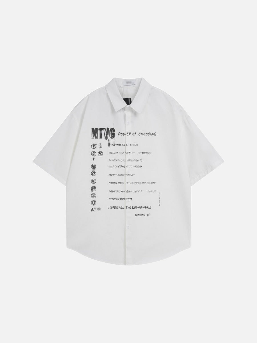 DAXUEN Short-sleeved button-down shirt with graphic print — model photo