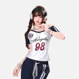 DAXUEN white and navy off-shoulder angelic graphic top