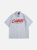 Bold Script-Text Striped Button-Up Shirt