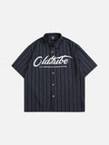 Bold Script-Text Striped Button-Up Shirt