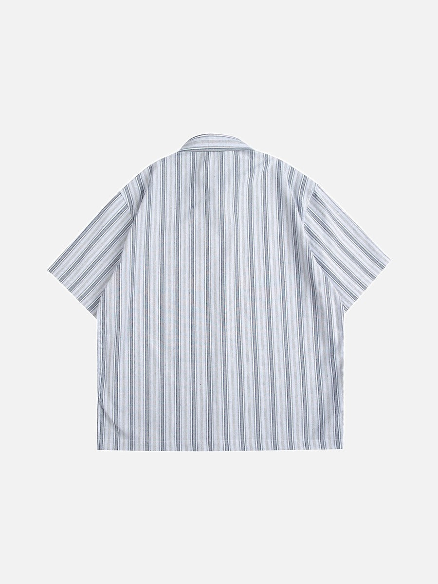 Bold Script-Text Striped Button-Up Shirt