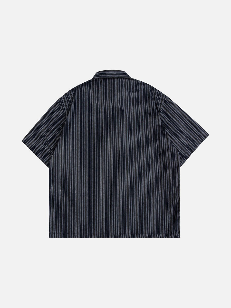 Bold Script-Text Striped Button-Up Shirt