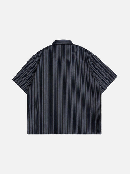 Bold Script-Text Striped Button-Up Shirt