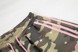 DAXUEN olive camouflage wide-leg pants with pink stripes