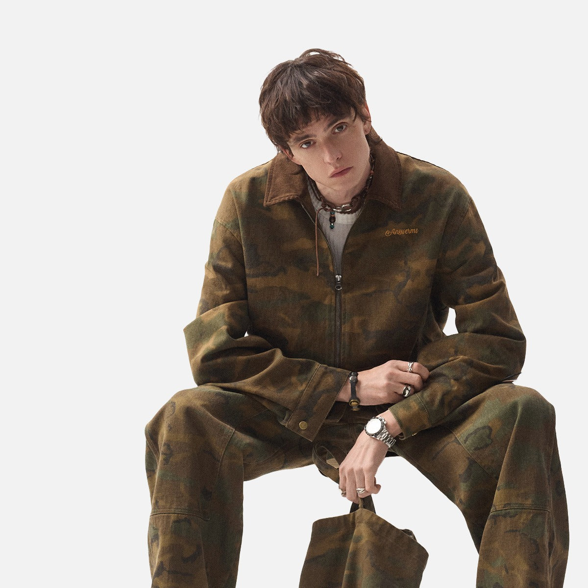 DAXUEN olive green camouflage utility jacket