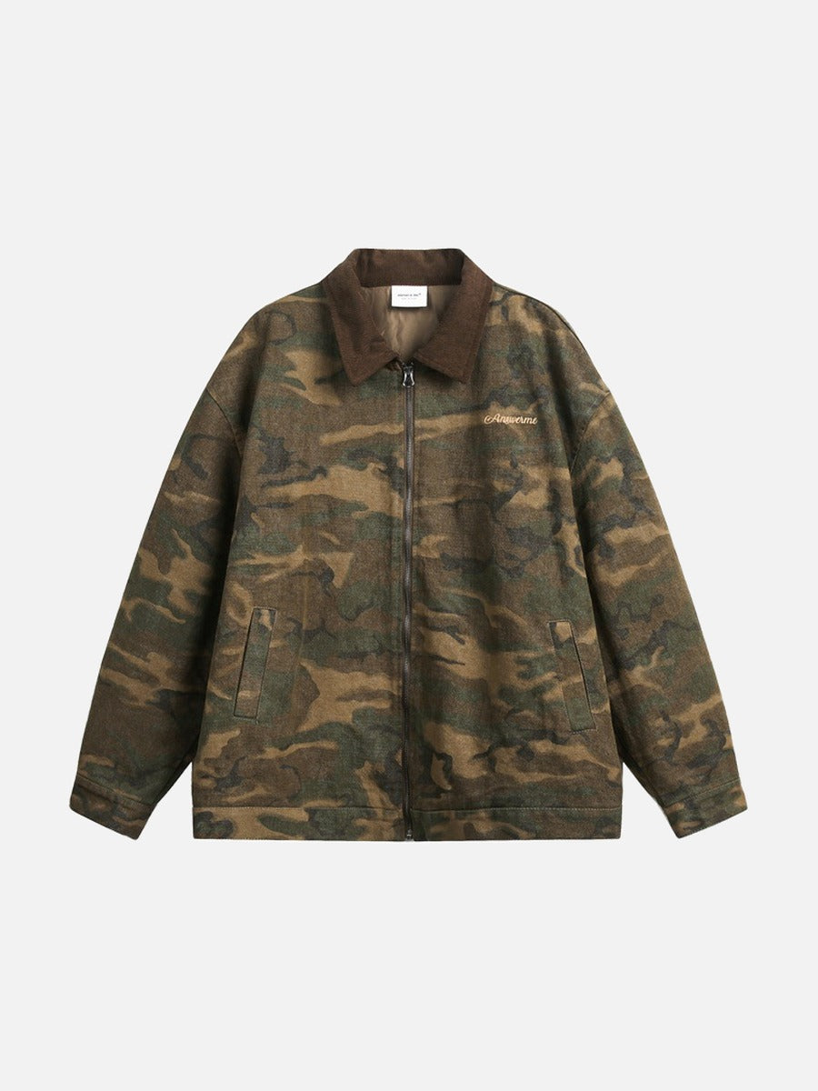 DAXUEN camouflage bomber jacket with corduroy collar
