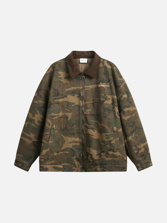 DAXUEN camouflage bomber jacket with corduroy collar
