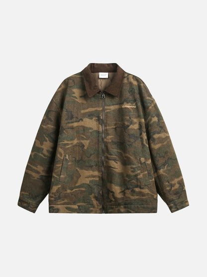 DAXUEN camouflage bomber jacket with corduroy collar