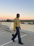 DAXUEN olive green cropped corduroy jacket — model photo