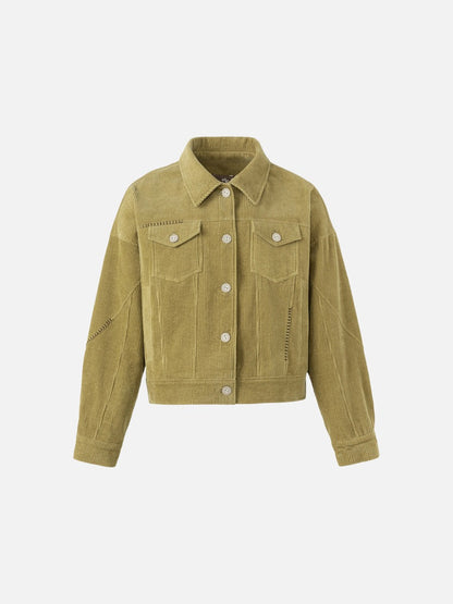 Olive Green Cropped Corduroy Jacket