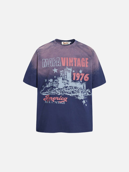 DAXUEN Ombre graphic t-shirt with castle print