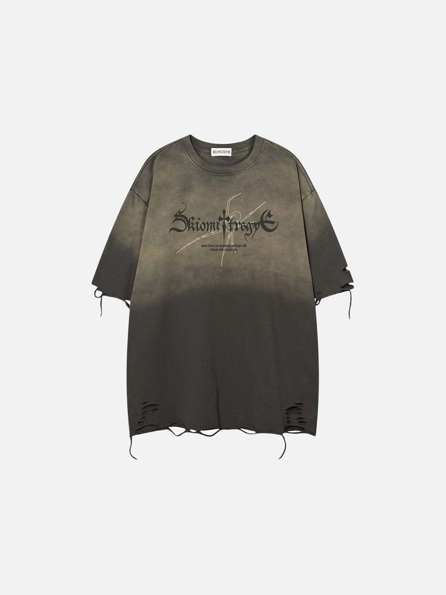 DAXUEN Ombre distressed crew neck graphic t-shirt