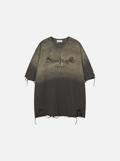 DAXUEN Ombre distressed crew neck graphic t-shirt