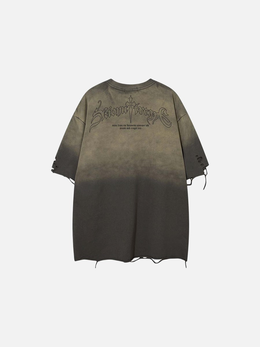 DAXUEN Ombre distressed crew neck graphic t-shirt