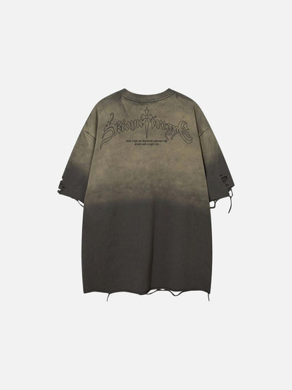 DAXUEN Ombre distressed crew neck graphic t-shirt