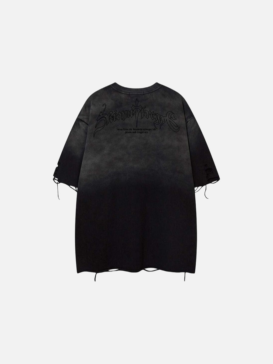 DAXUEN Ombre distressed crew neck graphic t-shirt