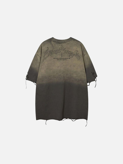 DAXUEN Ombre distressed crew neck graphic t-shirt
