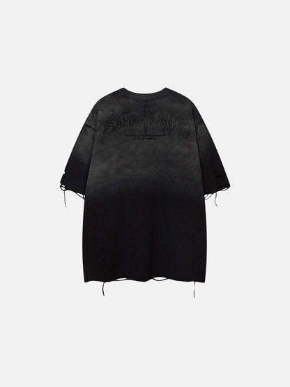 DAXUEN Ombre distressed crew neck graphic t-shirt
