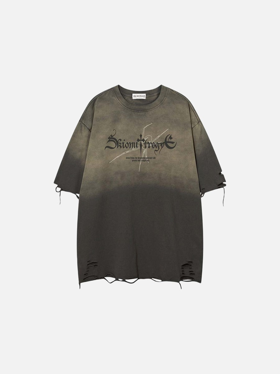 DAXUEN Ombre distressed crew neck graphic t-shirt