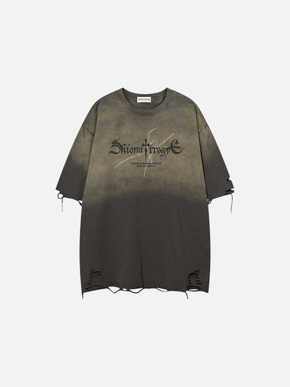 DAXUEN Ombre distressed crew neck graphic t-shirt