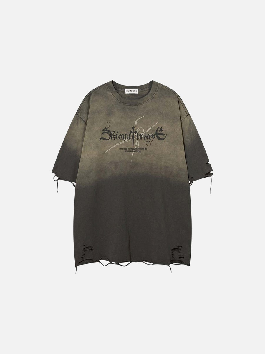 DAXUEN Ombre distressed crew neck graphic t-shirt