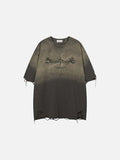 DAXUEN Ombre distressed crew neck graphic t-shirt