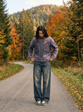 DAXUEN ombre grey horseback graphic jacket — model photo