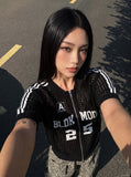 Open-Knit Mesh Top with Bold Graphics