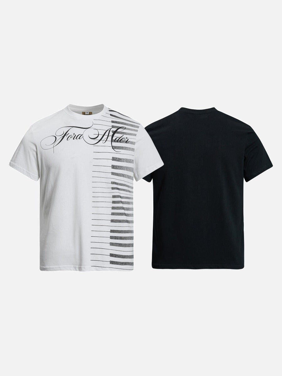DAXUEN Ornate script and piano key graphic T-shirt