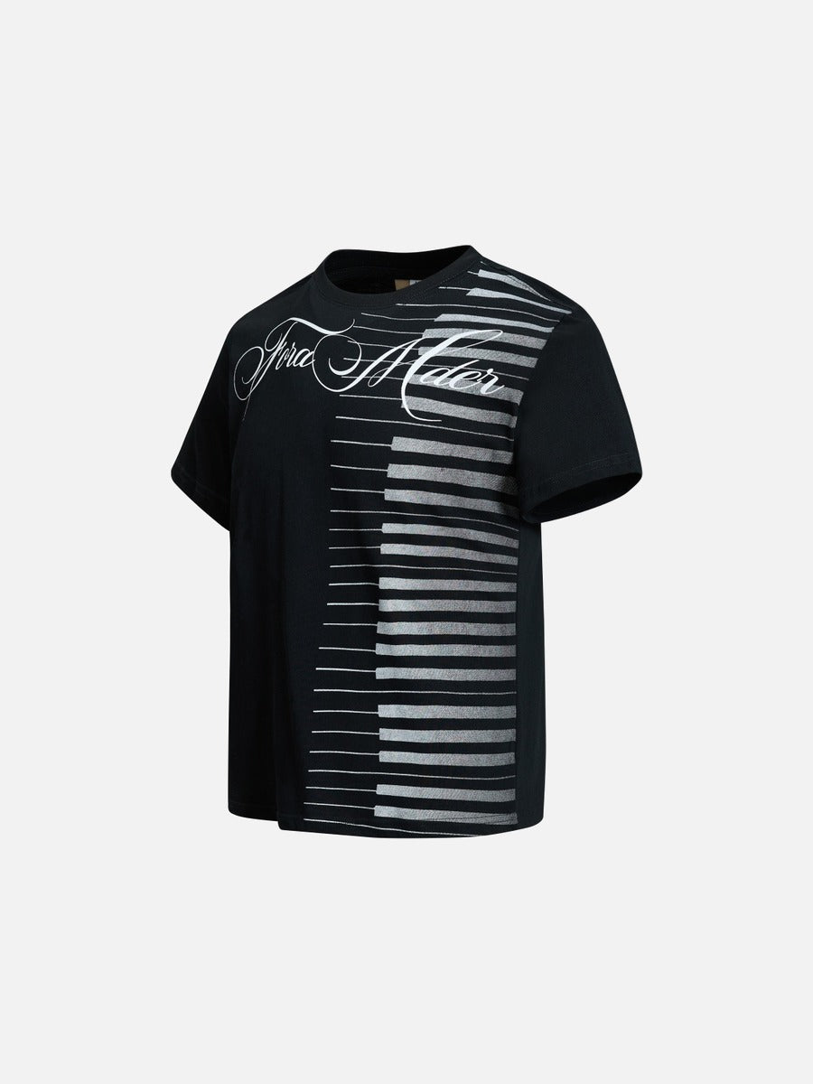 DAXUEN Ornate script and piano key graphic T-shirt