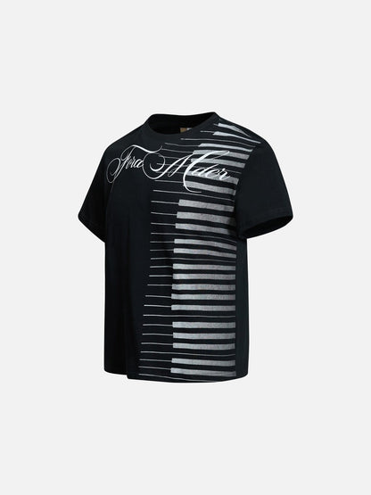 DAXUEN Ornate script and piano key graphic T-shirt