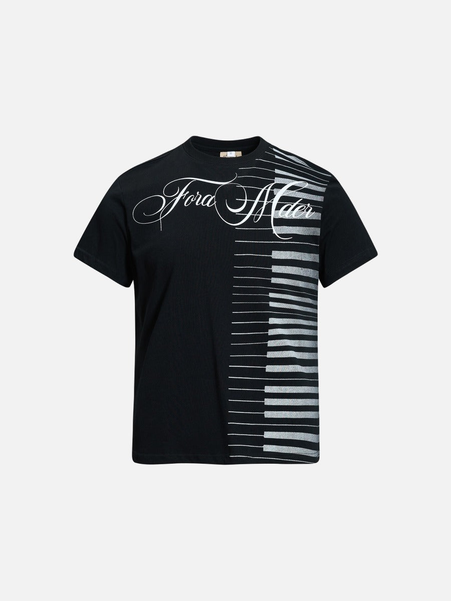 DAXUEN Ornate script and piano key graphic T-shirt