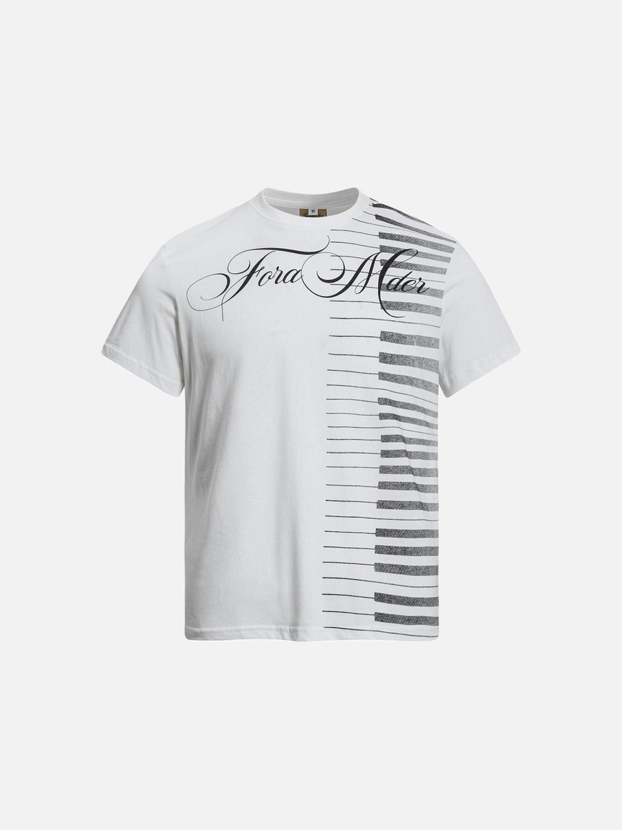 DAXUEN Ornate script and piano key graphic T-shirt