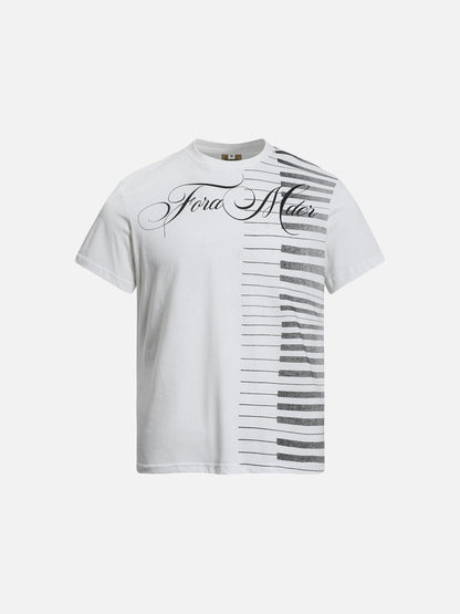 DAXUEN Ornate script and piano key graphic T-shirt