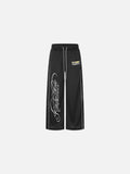Ornate Script Black Wide-Leg Athletic Pants