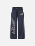 Ornate Script Black Wide-Leg Athletic Pants
