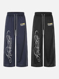 Ornate Script Black Wide-Leg Athletic Pants