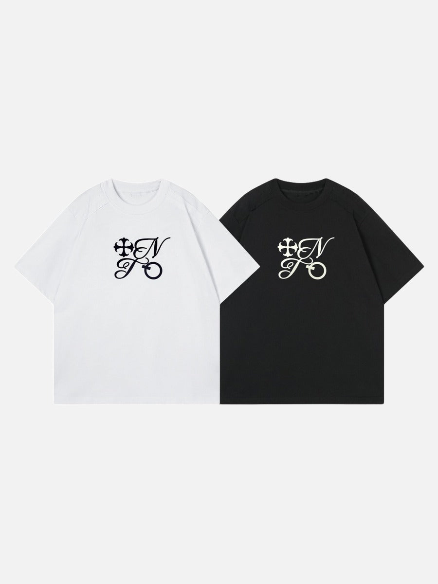 DAXUEN Ornate script graphic short-sleeved T-shirt