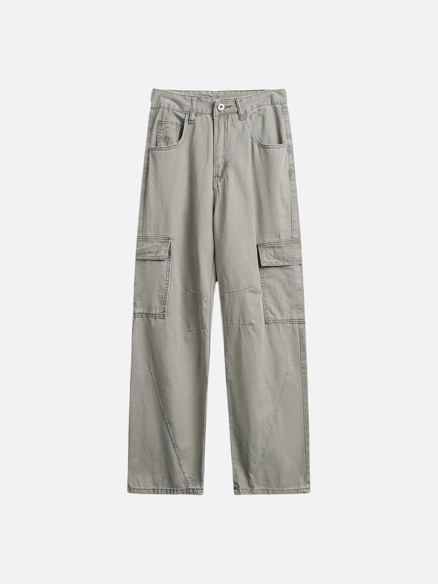 Wide-Leg Cargo Pants with Angled Stitching