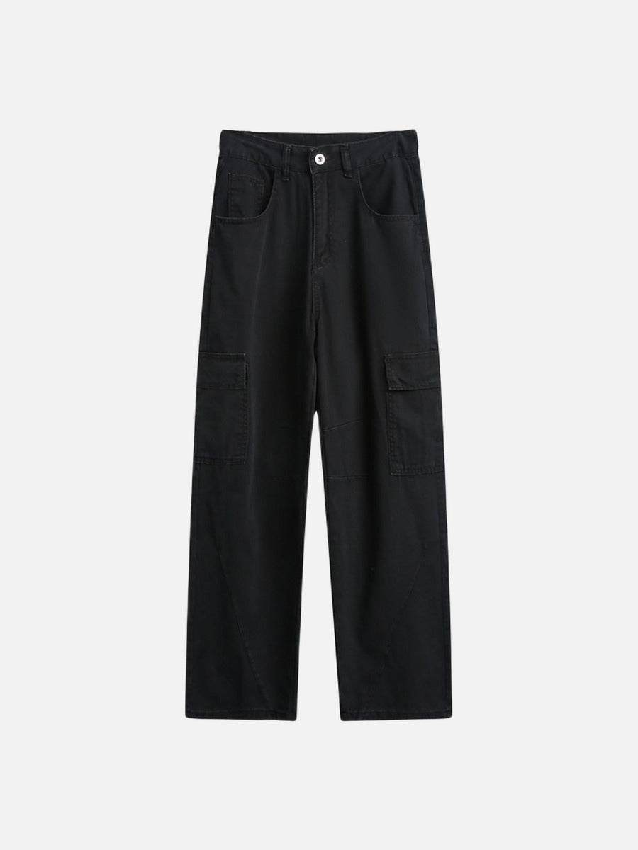 Wide-Leg Cargo Pants with Angled Stitching