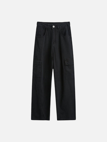 Wide-Leg Cargo Pants with Angled Stitching