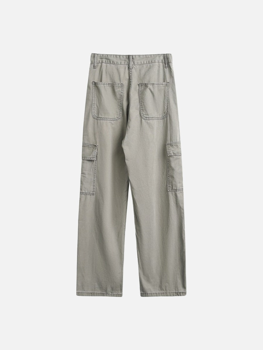 Wide-Leg Cargo Pants with Angled Stitching