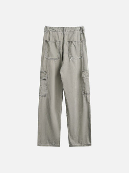 Wide-Leg Cargo Pants with Angled Stitching