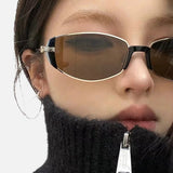 DAXUEN gold oval minimalist sunglasses with black accents
