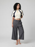 DAXUEN dark grey wide-leg overlapping panel culottes — model photo