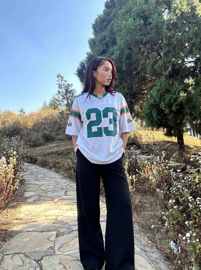 DAXUEN Oversized jersey t-shirt with graphic details — model photo