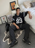 DAXUEN Oversized jersey t-shirt with graphic details — model photo